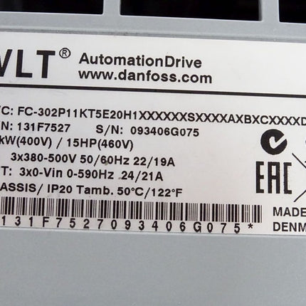 Danfoss VLT Automation Drive 131F7527 FC-302P11KT5E20H1 Frequenzumrichter 11kW