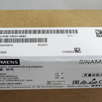 Siemens Sinamics 6SL3100-1AE31-0AB1 Braking Module 1.5kW / Neu OVP versiegelt