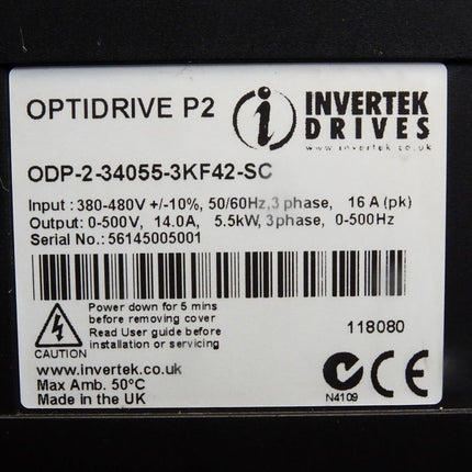 Invertek Drives Optidrive P2 ODP-2-34055-3KF42-SC Frequenzumrichter 5.5kW