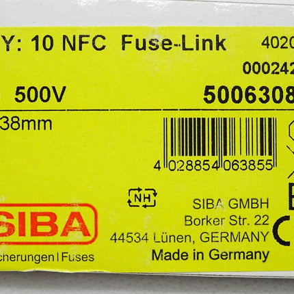 SIBA Sicherungen 5006308.6 / Inhalt : 10 Stück / NFC Fuse Link 6A gG 500V / Neu OVP