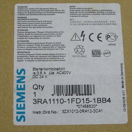 Siemens 3RA1110-1FD15-1BB4 / 3RA1 110-1FD15-1BB4 Starterkombination NEU/OVP