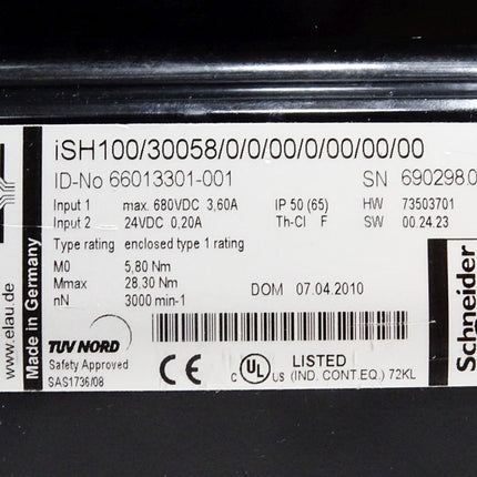 Schneider Electric Elau Servomotor VIA1003C01A0000 iSH100/30058/0/0/00/0/00/00/00 66013301-001 3000min-1