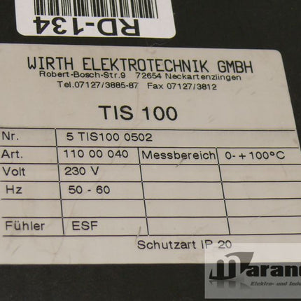 WIRTH WERT TIS 100 / TIS100 / 5 TIS1000 0502 Messanzeige 0- + 100C