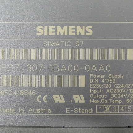 Siemens Simatic 6ES7307-1BA00-0AA0 / 6ES7 307-1BA00-0AA0 E:02