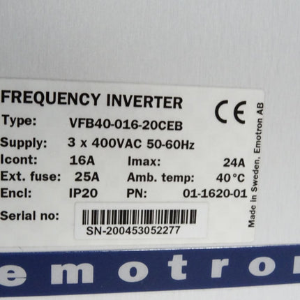 Emotron Frequenzumrichter 7.5kW VFB40-016-20CEB 01-1620-01 / Neuwertig OVP