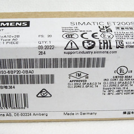 Siemens ET200SP 6ES7193-6BP20-0BA0 6ES7 193-6BP20-0BA0 Neu OVP versiegelt