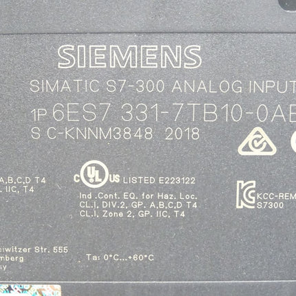 Siemens S7-300 Analog Input 6ES7331-7TB10-0AB0 / 6ES7 331-7TB10-0AB0