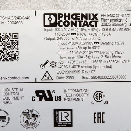 Phoenix Contact 2904603 QUINT4-PS/1AC/24DC/40 Stromversorgung