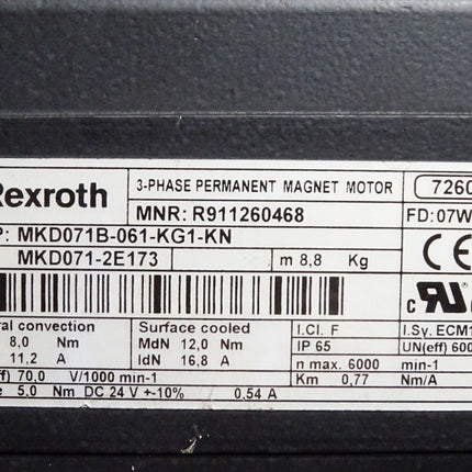 Rexroth Servomotor R911260468 MKD071B-061-KG1-KN 1000min-1