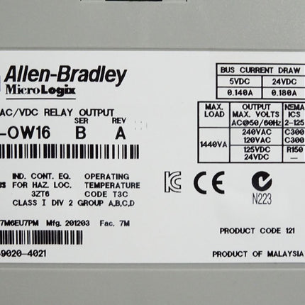 Allen Bradley MicroLogix 16 Point Relay Output Module 1762-OW16