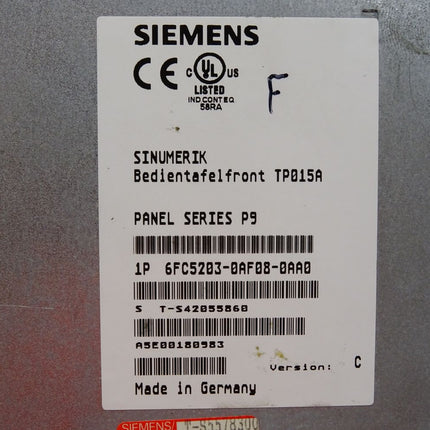 Siemens Sinumerik Bedientafelfront TP015A 6FC5203-0AF08-0AA0 Panel Series P9