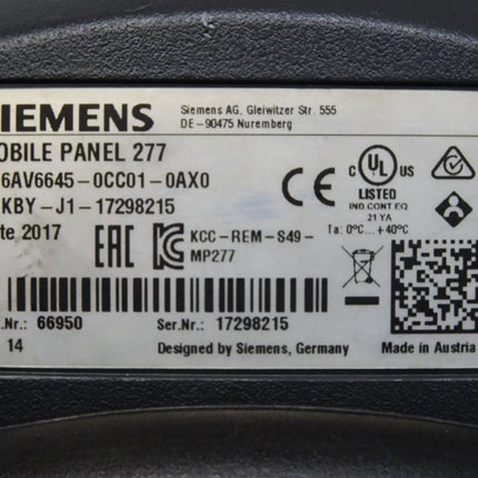 Siemens Mobile Panel 277 6AV6645-0CC01-0AX0 6AV6 645-0CC01-0AX0