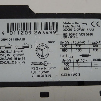 Siemens 3RV1011-0HA10 Motorschutzschalter Schütz 3RV1 011-0HA10