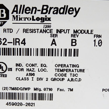 Allen Bradley MicroLogix 1762-IR4 Resistance Input Module