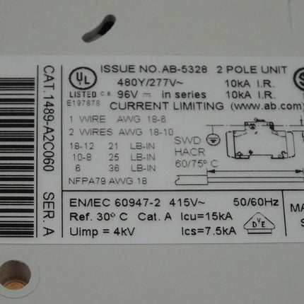 AB Allen Bradley 1489-A2C060 SER. A  Leitungsschutzschalter 2 Pole 6A C