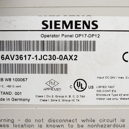 Siemens Backcover Rückschale Panel OP17-DP12 6AV3617-1JC30-0AX2 6AV3 617-1JC30-0AX2