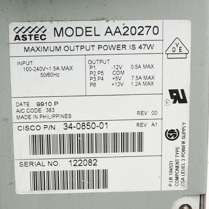 Astec AA20270 Cisco 34-0850-01 Power Supply 47W