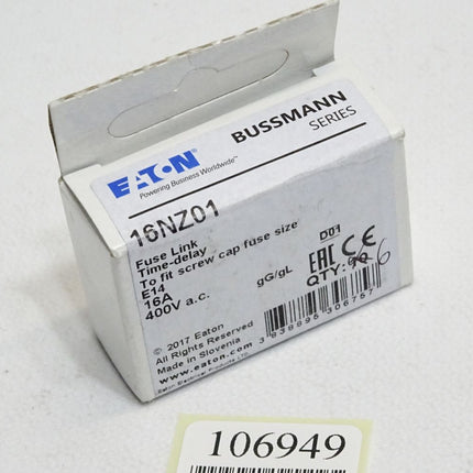 Eaton Bussmann Fuse Link 16NZ01 16A 400VAC / Inhalt:6 Stück / Neu OVP