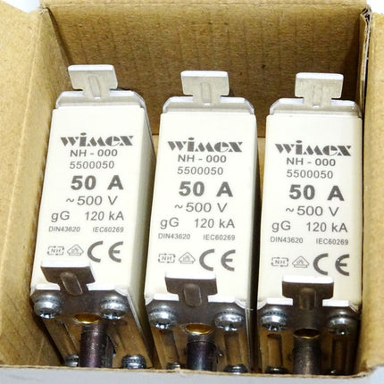 Wimex Sicherungen 500V NH 000 gG 50A 5500050 / Inhalt:3 Stück / Neu OVP