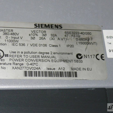 Siemens MIDIMASTER VECTOR 6SE3222-4DG50 / 6SE3 222-4DG50 / 11000W / 15000WVT Def