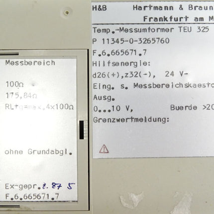 H & B Hartmann & Braun / Temp.-Meßumformer TEU325 / 11345-0-3265760