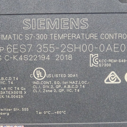 Siemens S7-300 Temperature Controller 6ES7355-2SH00-0AE0 6ES7 355-2SH00-0AE0