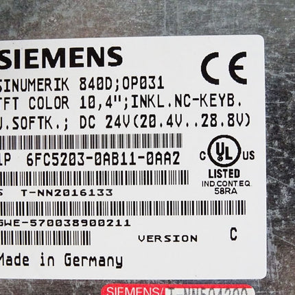 Siemens Panel OP031 10.4" 6FC5203-0AB11-0AA2 6FC5247-0AA36-0AA1 MMC103 6FC5210-0DA20-2AA1