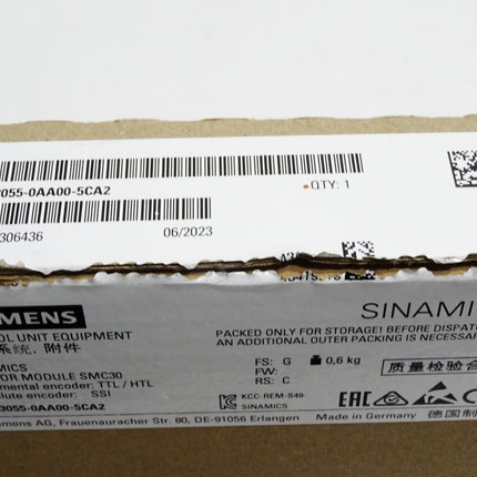 Siemens Sinamics Sensor Module SMC30 6SL3055-0AA00-5CA2 / Neu OVP