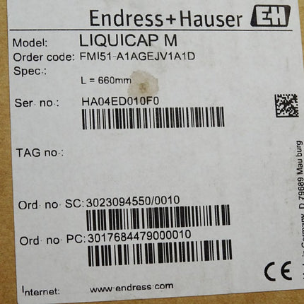 Endress+Hauser LIQUICAP M FMI51-A1AGEJV1A1D 660mm Kapazitive Füllstandsmessung / Neu OVP