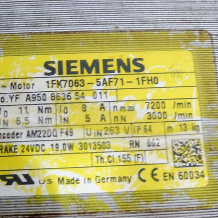 Siemens Simotics Servomotor 1FK7063-5AF71-1FH0 3000min-1 Encoder AM22DQ F49