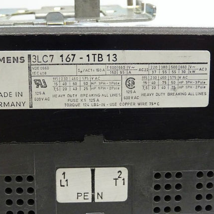 Siemens 3LC7167-1TB13 125A / 600V Hauptschalter 3LC7 167-1TB13