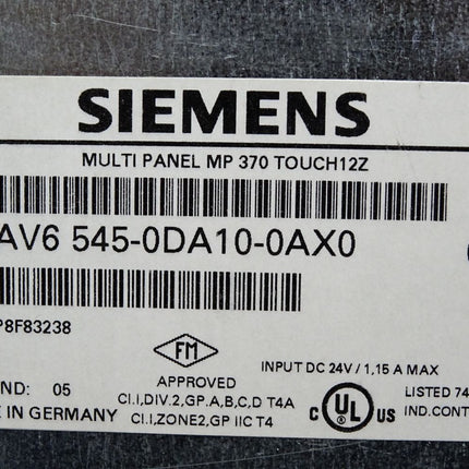 Siemens Multi Panel Touch MP370 12" 6AV6545-0DA10-0AX0 6AV6 545-0DA10-0AX0 Erneuert