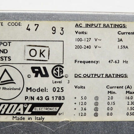 Roal Electronics 025 43G1783 Power Supply