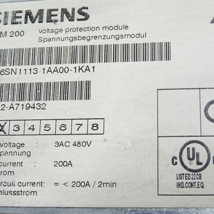 Siemens 6SN1113-1AA00-1KA1 SIMODRIVE VPM200 Voltage Protection Module