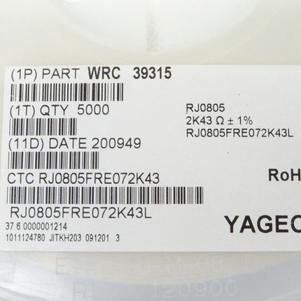 5000x YAGEO SMD WRC39315 - RJ0805 / 2K43 Widerstände