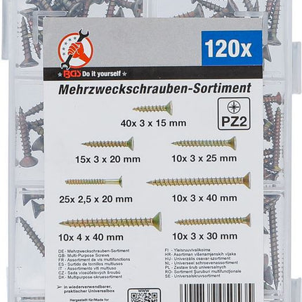 BGS 88190 Mehrzweckschrauben-Sortiment Kreuzschlitz PZ2 120 Stück