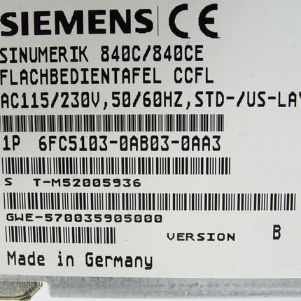 Siemens Sinumerik 840C/840CE Flachbedientafel CCFL 6FC5103-0AB03-0AA3 Version B