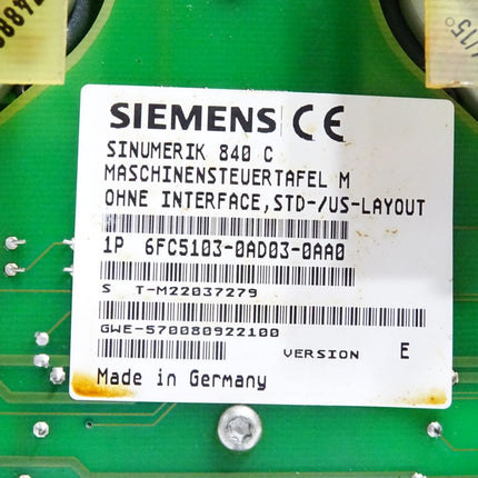 Siemens Sinumerik 840C Maschinensteuertafel 6FC5103-0AD03-0AA0 version E