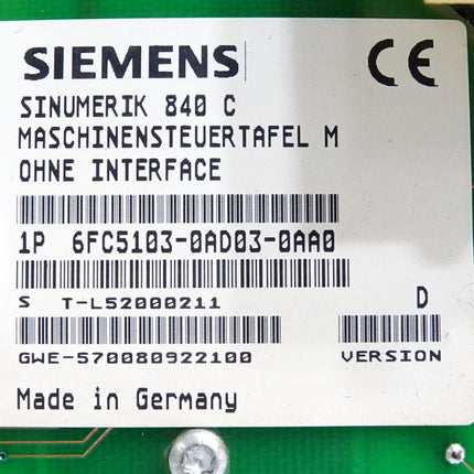 Siemens Sinumerik 840C Maschinensteuertafel 6FC5103-0AD03-0AA0 version D