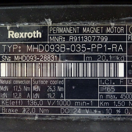 Rexroth Servomotor MHD093B-035-PP1-RA R911307799 4500U/min