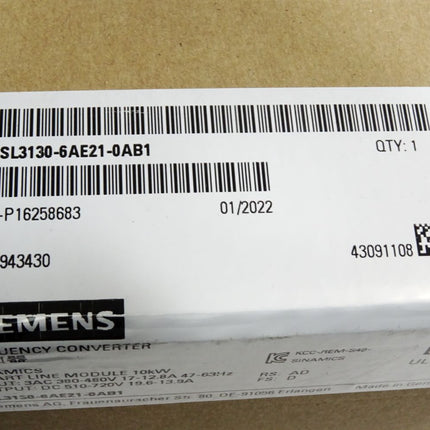 Siemens Sinamics Smart Line Module 10kW 6SL3130-6AE21-0AB1 / Neu OVP versiegelt