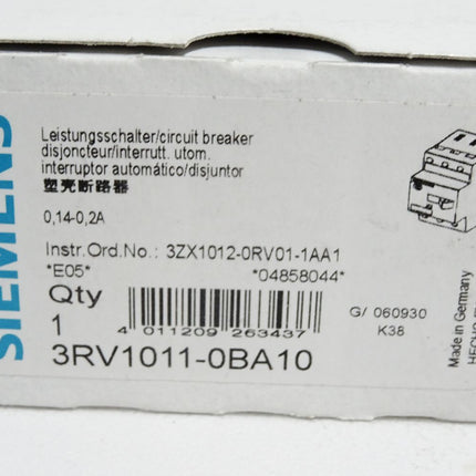 Siemens Leistungsschalter 3RV1011-0BA10 / Neuwertig OVP