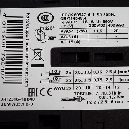 Siemens Schütz 3RT2316-1BB40 / unbenutzt