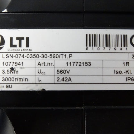 LTI Servomotor LSN-074-0350-30-560/T1,P / 11772153 / 3000r/min 1R