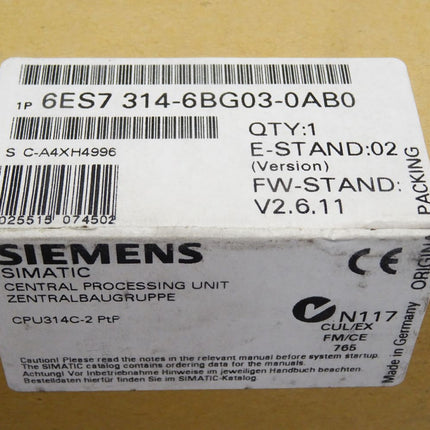 Siemens S7-300 CPU314C-2 6ES7314-6BG03-0AB0 6ES7 314-6BG03-0AB0 / Neu OVP