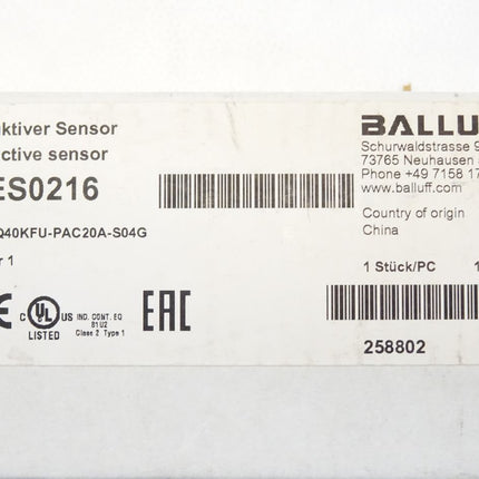 Balluff Induktiver Sensor BES0216 BES Q40KFU-PAC20A-S04G / Neu OVP versiegelt