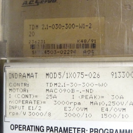 Indramat TDM 2.1-30-300-W1-220 Servo Controller