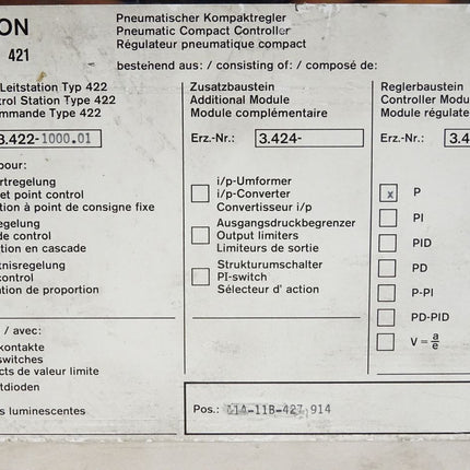 Samson 421 Pneumatischer Kompaktregler