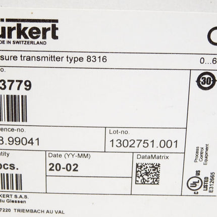 Bürkert 8316 Drucktransmitter 563779 528.99041 / Neu OVP