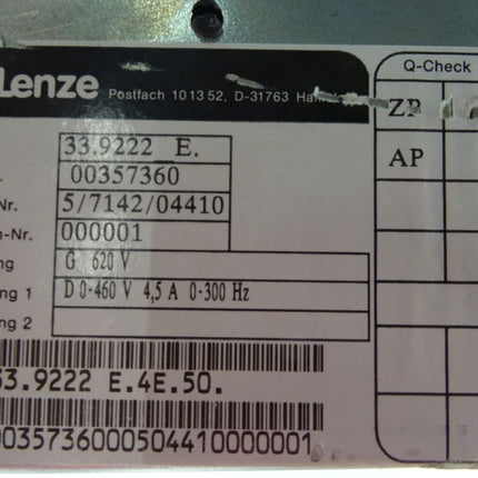 Lenze 9220 Servoregler 33.9222-E.4E.50 Achsmodul 00357360